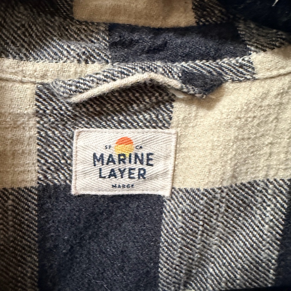 Button-Down Marine Layer Twill Flannel Black& Cre… - image 5